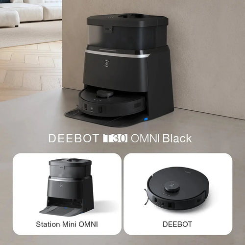 DEEBOT T30 OMNI Aspirateur Robot Laveur Noir avec Cartographie (IA, Mini, Puissant)