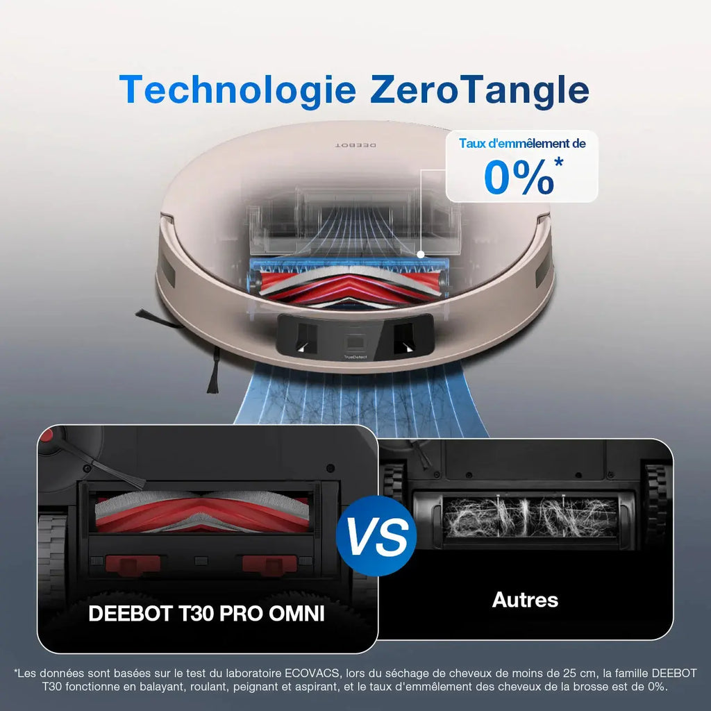 DEEBOT T30 OMNI Aspirateur Robot Laveur Noir avec Cartographie (IA, Mini, Puissant)
